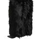 Black Faux Fur Pointed Knee High Stiletto Boots Shoes
