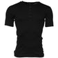Black Cotton Knit Crew Neck Henley T-shirt