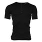 Black Cotton Knit Crew Neck Henley T-shirt