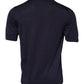Dark Blue Silk Crew Neck Short Sleeves T-shirt