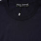 Dark Blue Silk Crew Neck Short Sleeves T-shirt