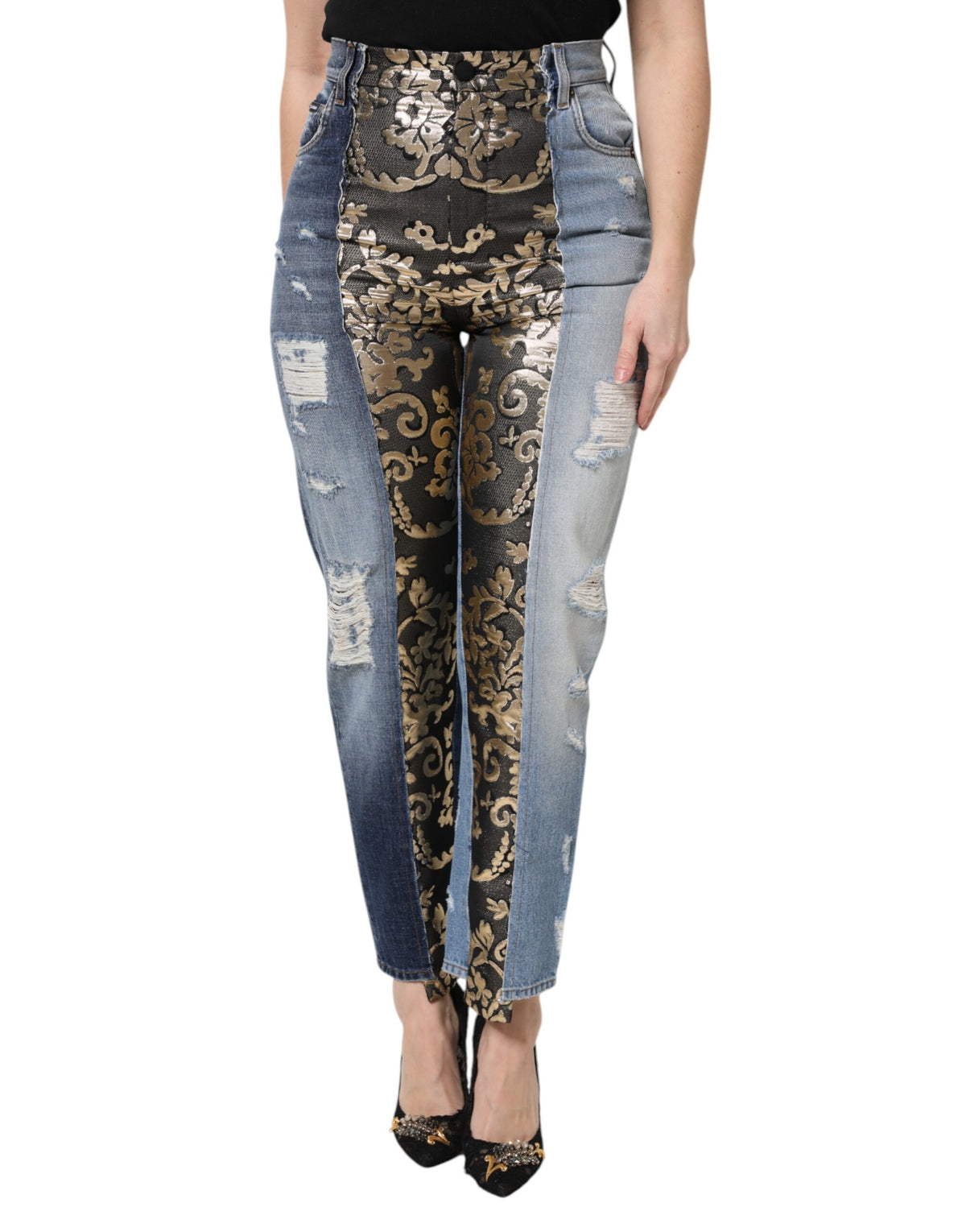 Multicolor Patchwork Tapered Denim Jeans