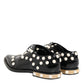 Black Leather Faux Pearl Dress Broque Shoes