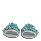 Silver Blue Leather Bead Embellish Slide Shoes