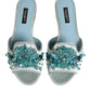 Silver Blue Leather Bead Embellish Slide Shoes