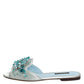 Silver Blue Leather Bead Embellish Slide Shoes