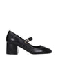 Black Leather Mid Heel Pumps