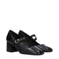 Black Leather Mid Heel Pumps