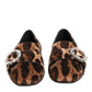 Brown Leopard Print Crystals Loafers Flats Shoes