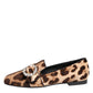 Brown Leopard Print Crystals Loafers Flats Shoes