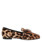 Brown Leopard Print Crystals Loafers Flats Shoes