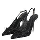 Black Tulle Ricamo Heels Slingbacks Shoes