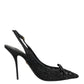 Black Tulle Ricamo Heels Slingbacks Shoes