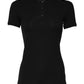 Black Cotton Henley Short Sleeves Top T-shirt