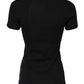 Black Cotton Henley Short Sleeves Top T-shirt