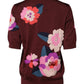 Maroon Floral Silk Crew Neck Blouse Top