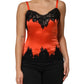Red Black Lace Trim Silk Sleeveless Tank Top