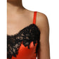 Red Black Lace Trim Silk Sleeveless Tank Top
