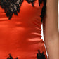 Red Black Lace Trim Silk Sleeveless Tank Top