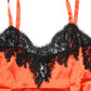 Red Black Lace Trim Silk Sleeveless Tank Top