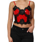 Red Black Lace Trim Polyester Sleeveless Tank Top
