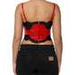 Red Black Lace Trim Polyester Sleeveless Tank Top