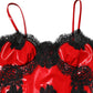 Red Black Lace Trim Polyester Sleeveless Tank Top