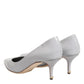 Light Gray Leather Kitten Heels Pumps Shoes