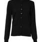 Black Wool Knit Crew Neck Cardigan Sweater