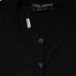 Black Wool Knit Crew Neck Cardigan Sweater