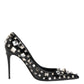 Black Crystals Studs Stiletto Pumps Shoes