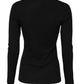 Black Cotton Knit Round Neck Long Sleeves T-shirt