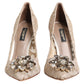 Beige Taormina Lace Crystal Heels Pumps Shoes