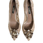 Beige Taormina Lace Crystal Heels Pumps Shoes