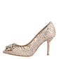 Beige Taormina Lace Crystal Heels Pumps Shoes
