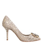 Beige Taormina Lace Crystal Heels Pumps Shoes