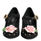 Black Flower Crystal Embellished Mary Jane Shoes