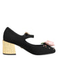 Black Flower Crystal Embellished Mary Jane Shoes