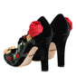 Black Roses Crystal Brooch Mary Jane Shoes