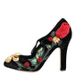 Black Roses Crystal Brooch Mary Jane Shoes