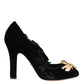 Black Roses Crystal Brooch Mary Jane Shoes