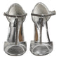 Silver Leather T-strap Heels Sandals Shoes