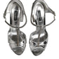 Silver Leather T-strap Heels Sandals Shoes