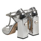Silver Leather T-strap Heels Sandals Shoes