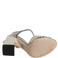 Silver Leather T-strap Heels Sandals Shoes