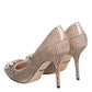 Beige Leather Crystal Embellished Pumps Shoes