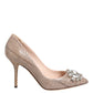 Beige Leather Crystal Embellished Pumps Shoes