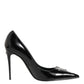 Black Patent Leather Zipper Heels Pumps Shoes