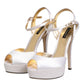 White Satin Platform Heels Sandals Shoes