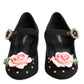 Black Flower Crystal Embellished Mary Jane Shoes